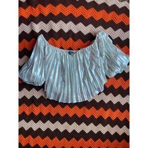 Off-Shoulder Light Blue Pleated Women's Top